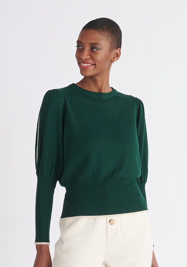 Paisie Contrast Colour Edge Knitted Top in Dark Green